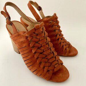 LUCKY BRAND Yvette Suede Woven Slingback Block Heel Sandal Rust Sienna Size 8.5